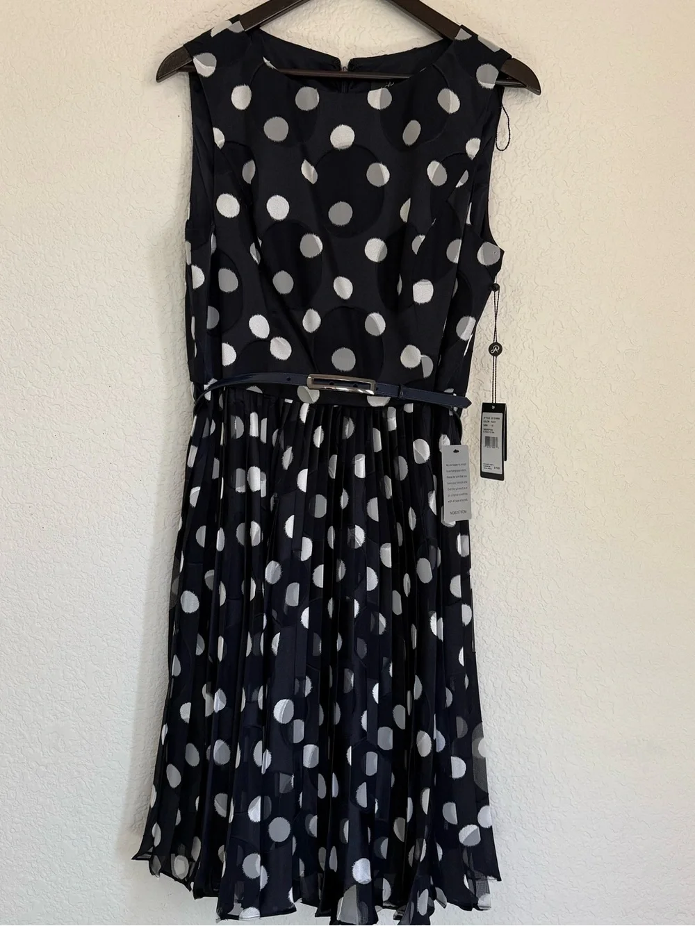 Adrianna Papell Polka Dot Burnout Dress | Pleated Fit & Flare | NWT | Size 12 - Picture 2 of 11